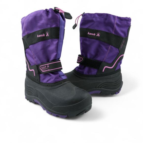 Kamik Waterbug 5 Boots Girls 6 Purple Black Waterproof Winter Insulated Snow - Picture 2 of 13